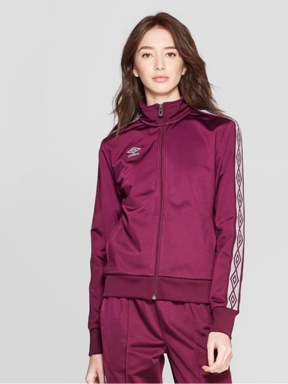 Umbro Women's Track Jacket - Deep Plum with Grey Accent